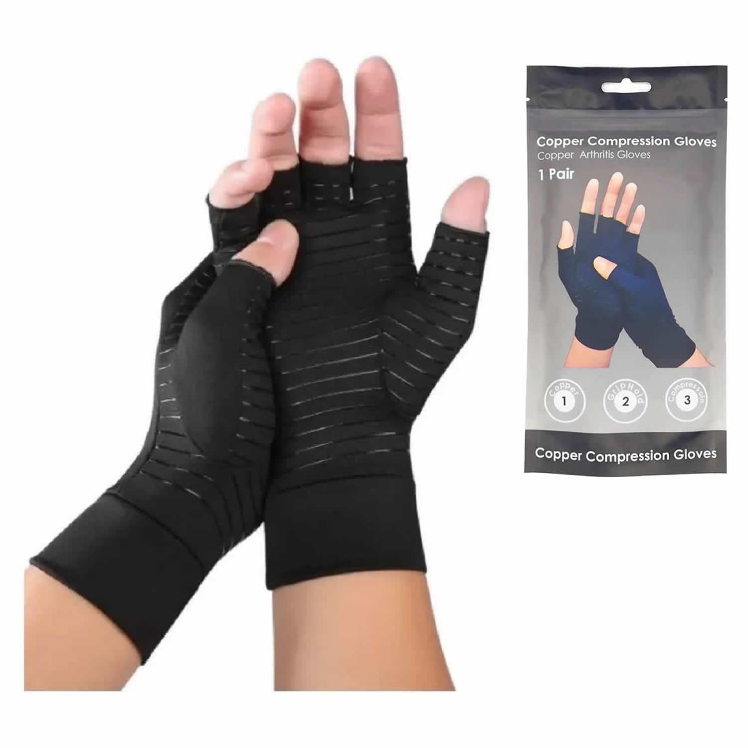GUANTES COBRE COMPRESION ARTRITIS TENDINITIS TUNEL CARPIANO - 1