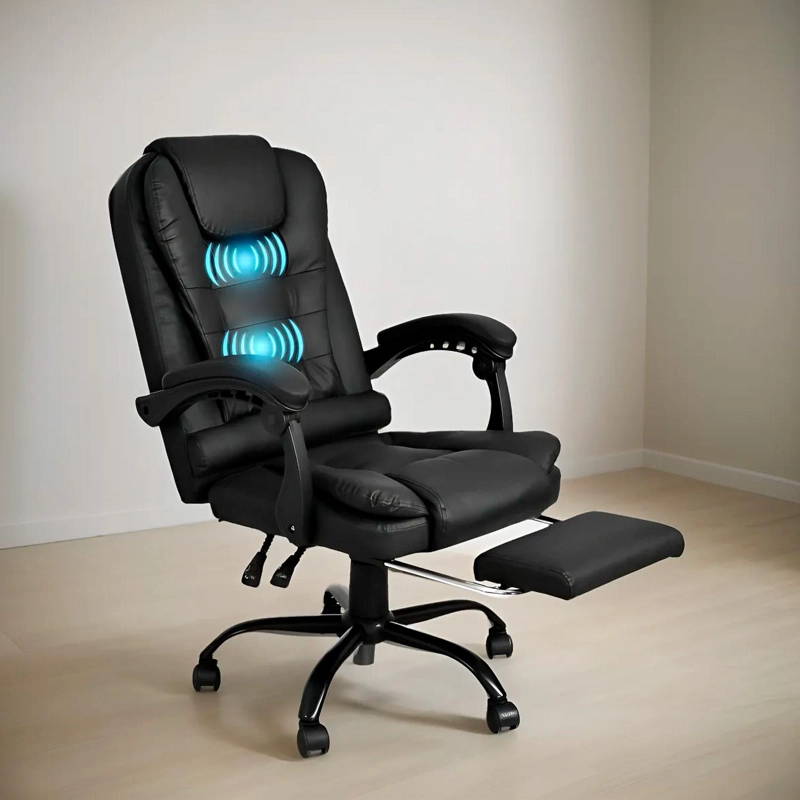 SILLA METAL NEGRO SILLON ESCRITORIO EJECUTIVA ERGONÓMICA CUERO - 2