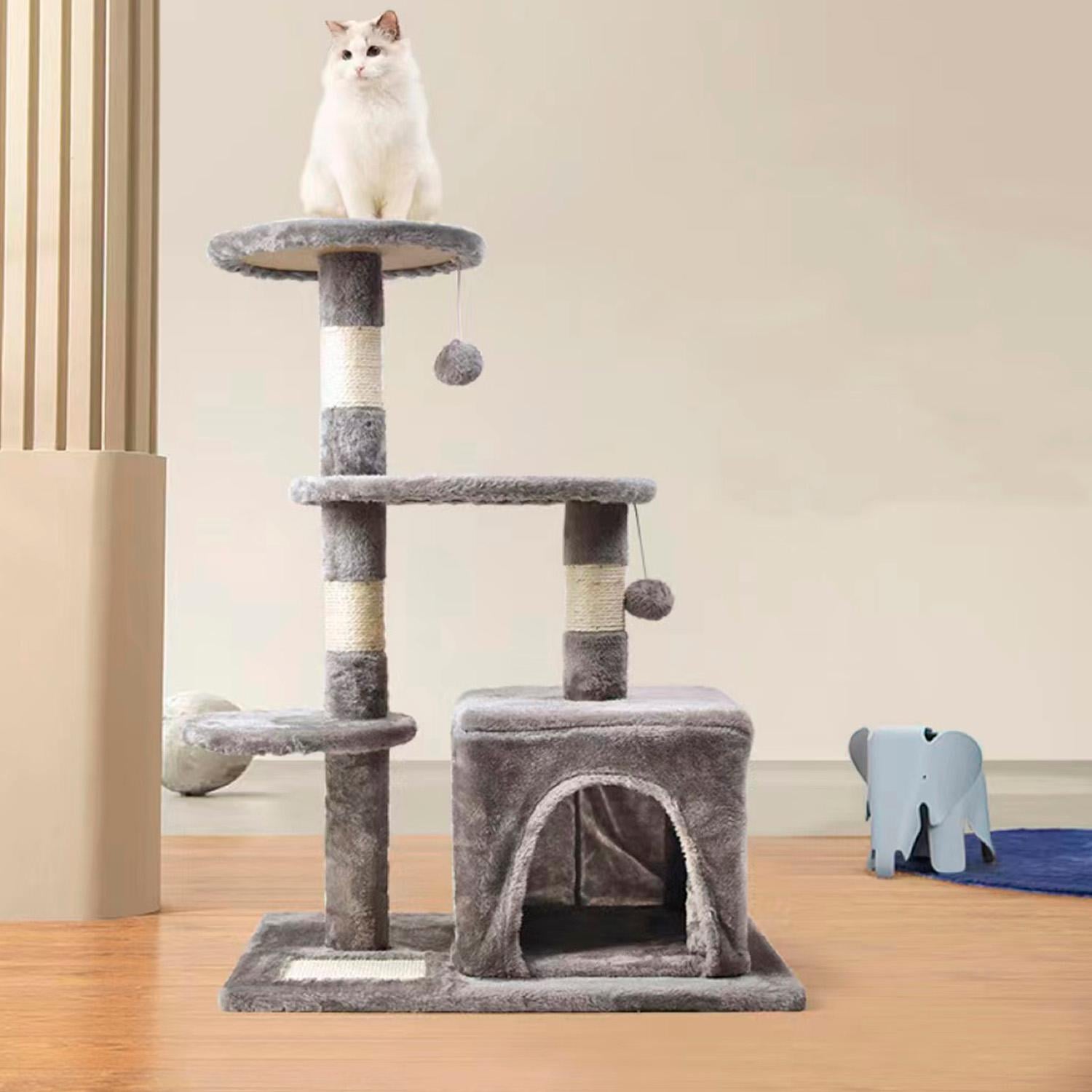 RASCADOR MADERA GATOS DE TODO Y MÁS 3 NIVELES + CASITA MA03 - 2