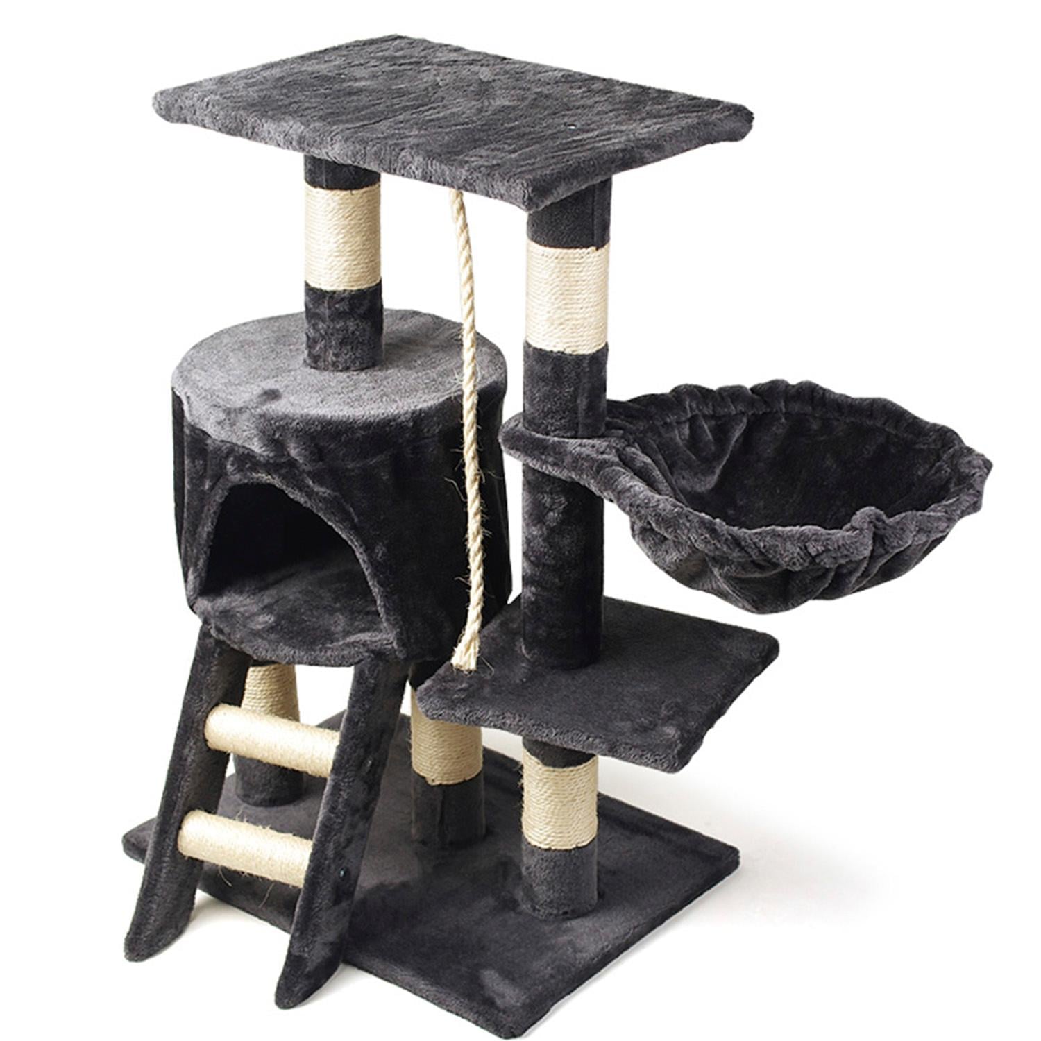 RASCADOR MADERA GATOS DE TODO Y MÁS 3 NIVELES + CASITA Y HAMACA MA10 - 1