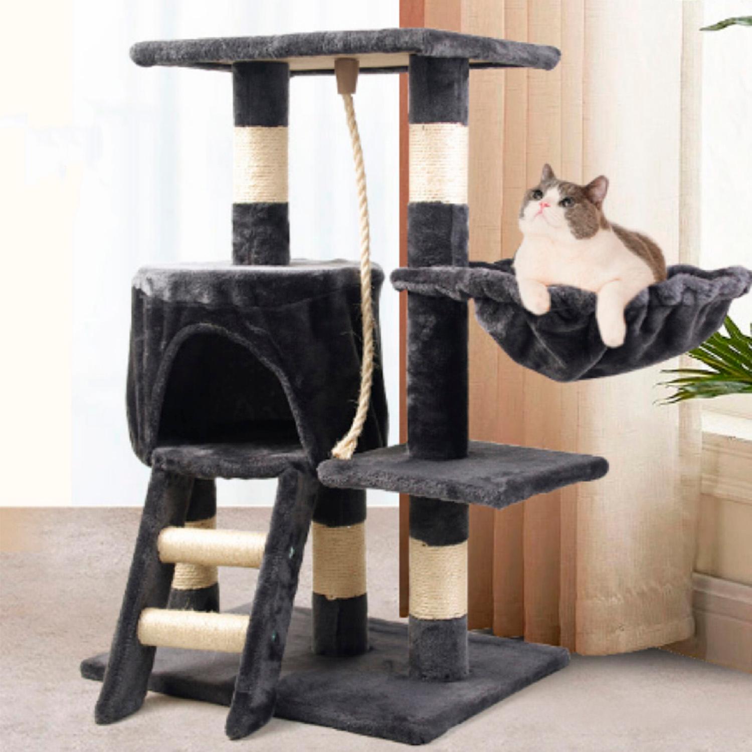 RASCADOR MADERA GATOS DE TODO Y MÁS 3 NIVELES + CASITA Y HAMACA MA10 - 4