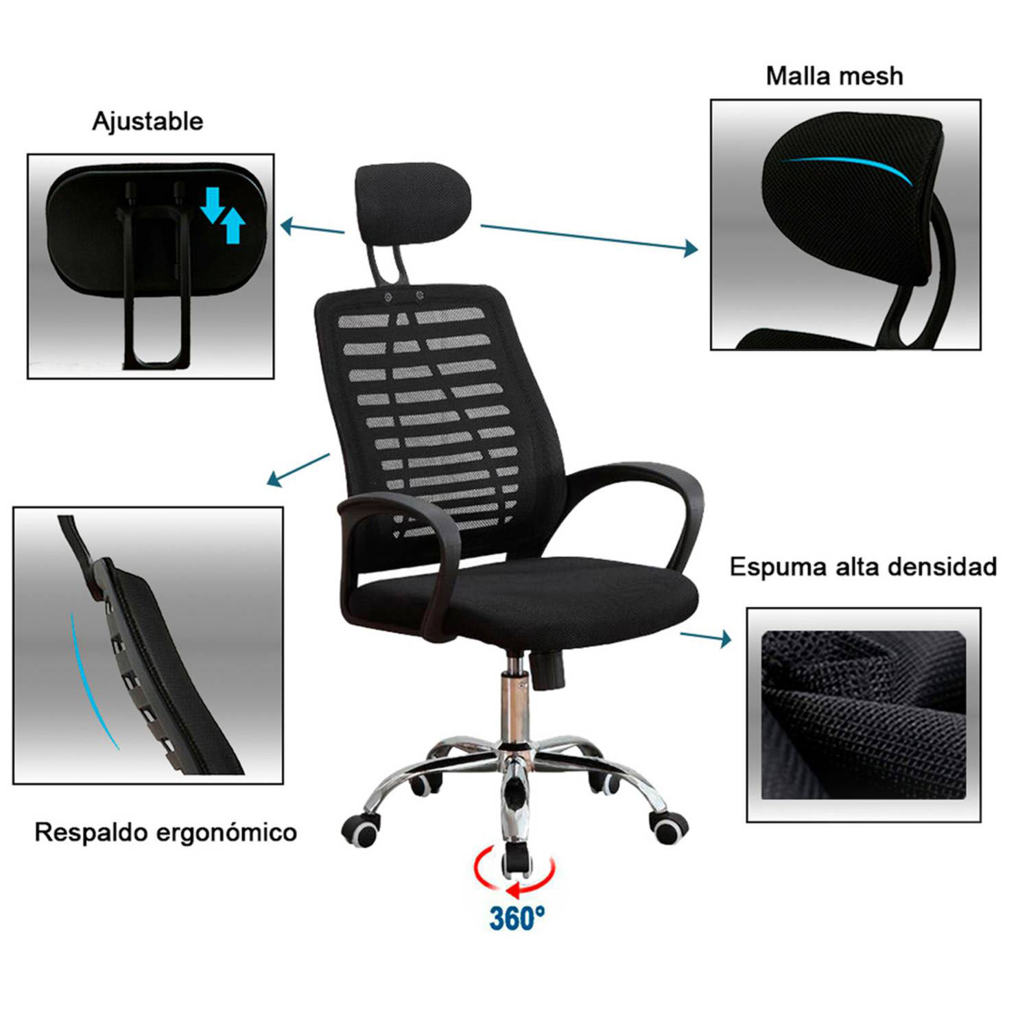 SILLA EJECUTIVA DE TODO Y MÁS METAL NEGRO OFICINA APOYA CABEZA - 4