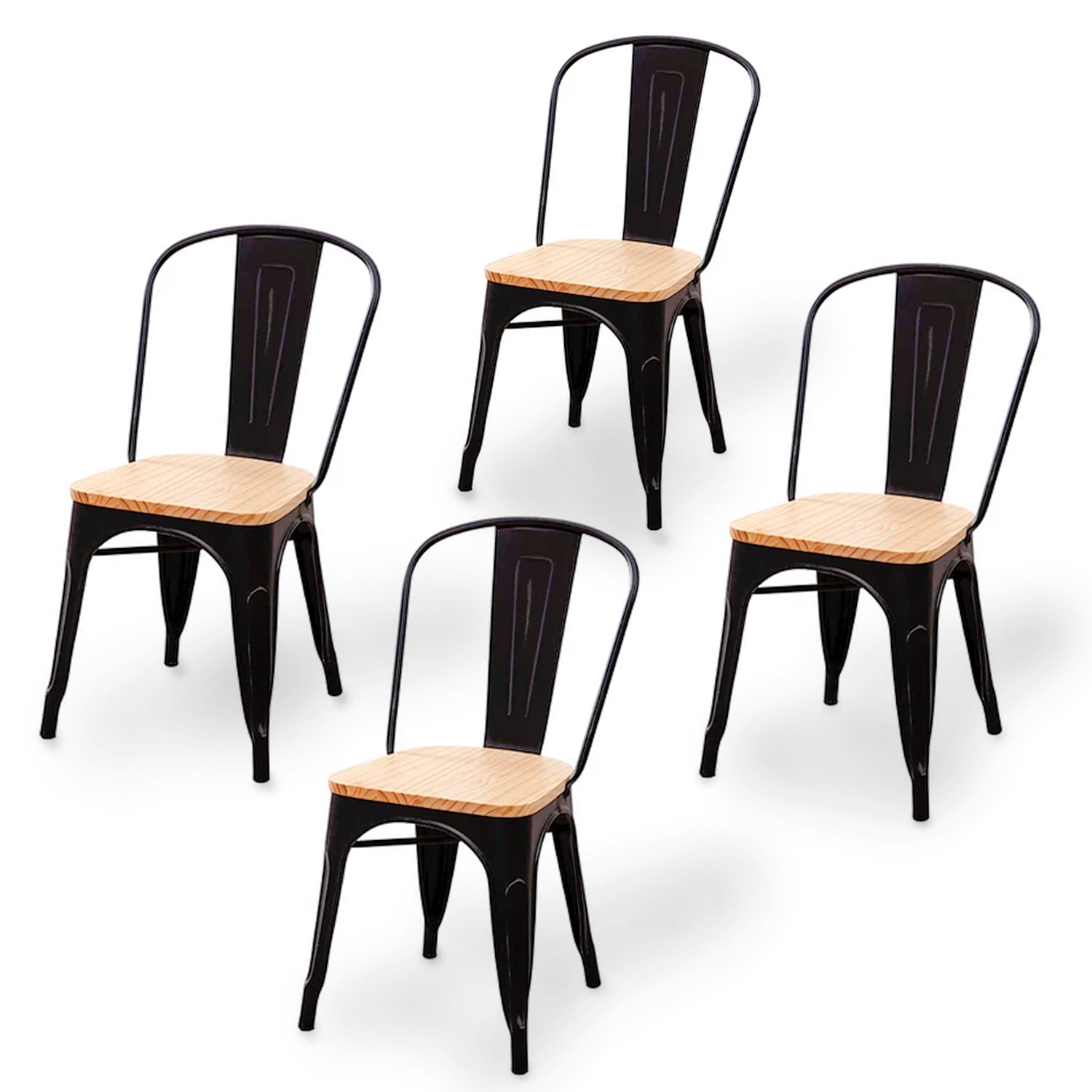 SET 4 SILLAS TOLIX METAL CON ASIENTO DE MADERA - 1
