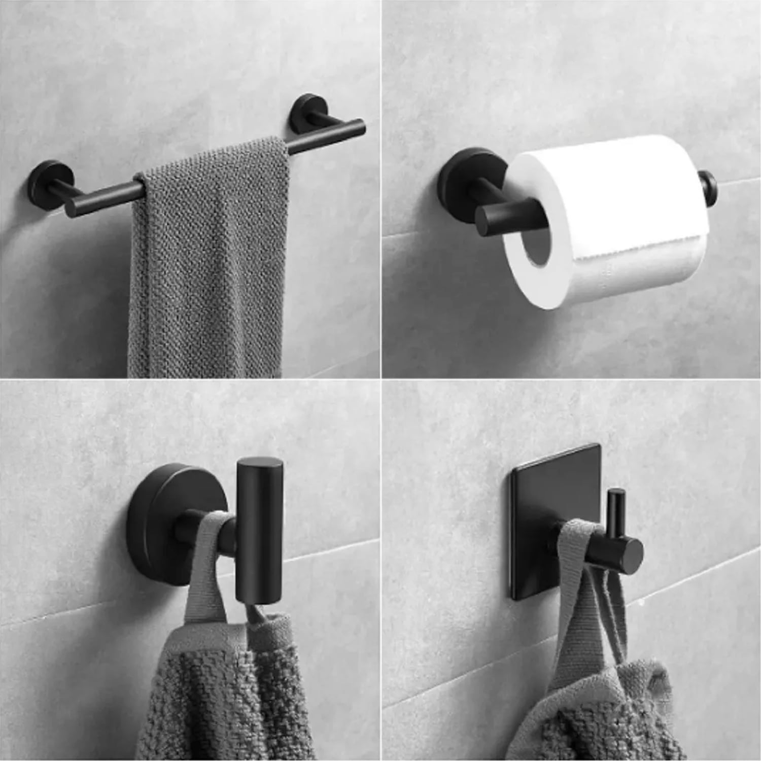 SET DE TODO Y MÁS 5 ACCESORIOS BAÑO ACERO INOXIDABLE O PLATA METAL NEGRO - 4