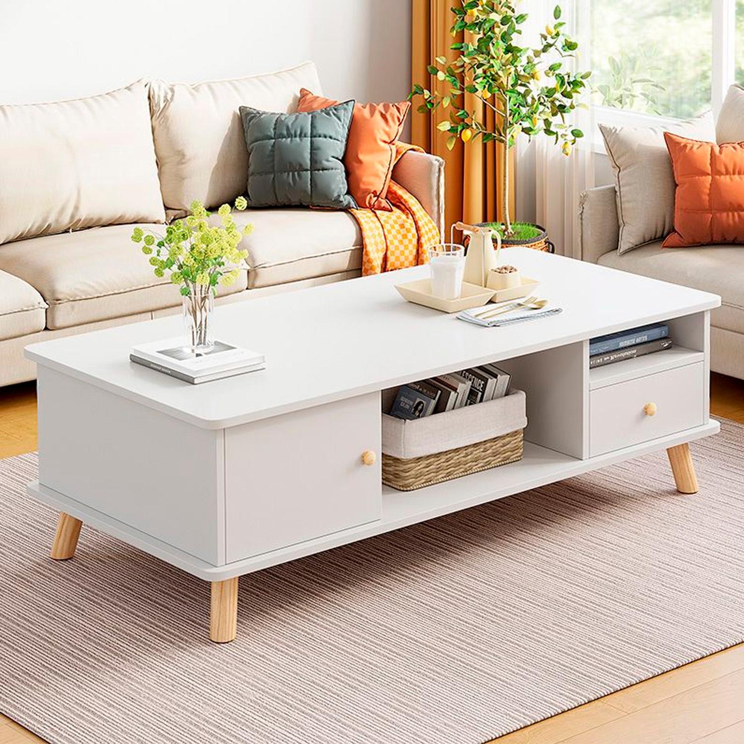 MESA DE CENTRO 120X48X46CM CON 2 CAJONES CHIC HOME - BLANCO - 2