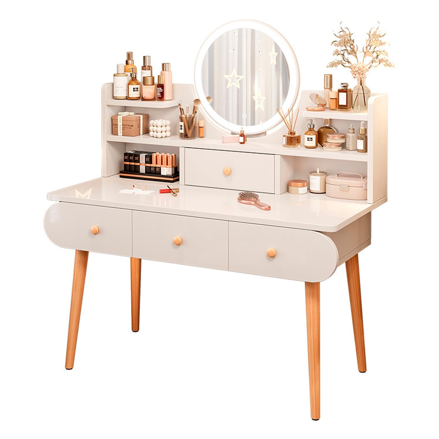TOCADOR C/ESPEJO Y LUZ 4 CAJONES 100CM CHIC HOME - BLANCO - 1