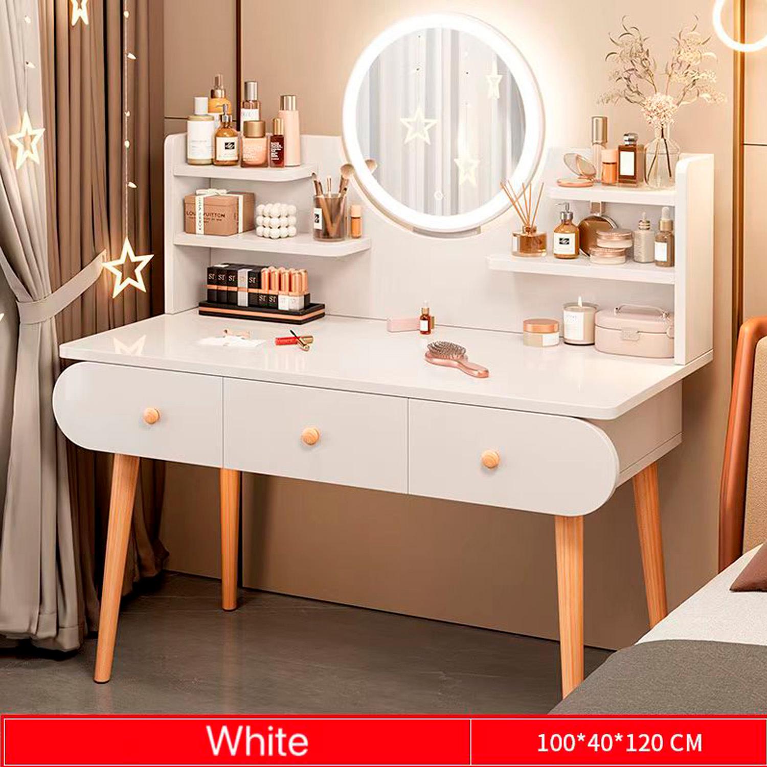 TOCADOR C/ESPEJO Y LUZ 4 CAJONES 100CM CHIC HOME - BLANCO - 2
