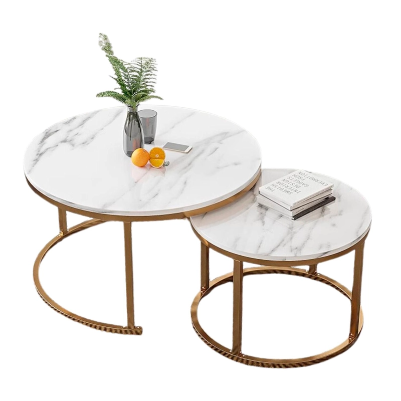 JUEGO MESA DE CENTRO REDONDA DISEÑO MARMOL CHICHOME - NEGRO - 1