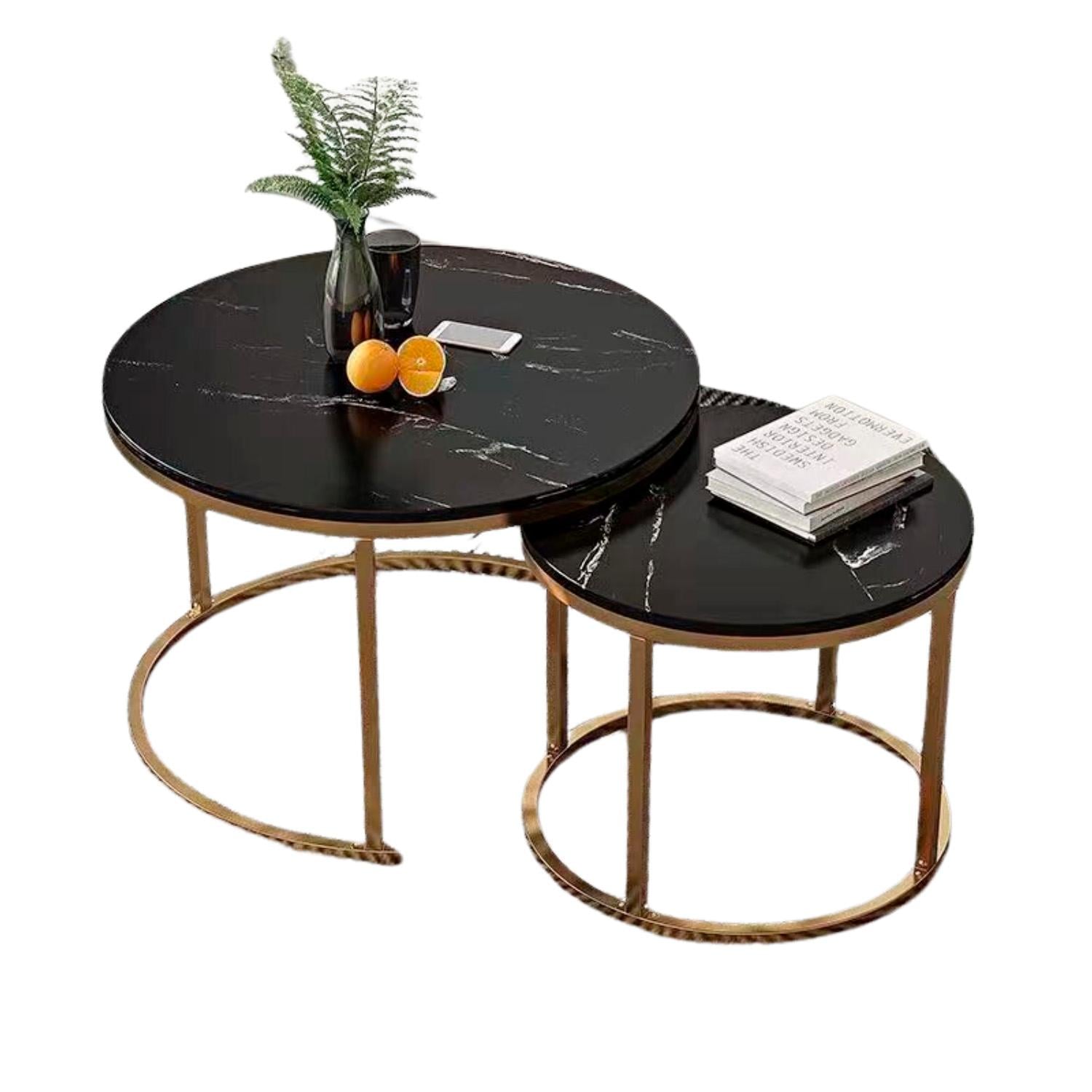 JUEGO MESA DE CENTRO REDONDA DISEÑO MARMOL CHICHOME - NEGRO - 1