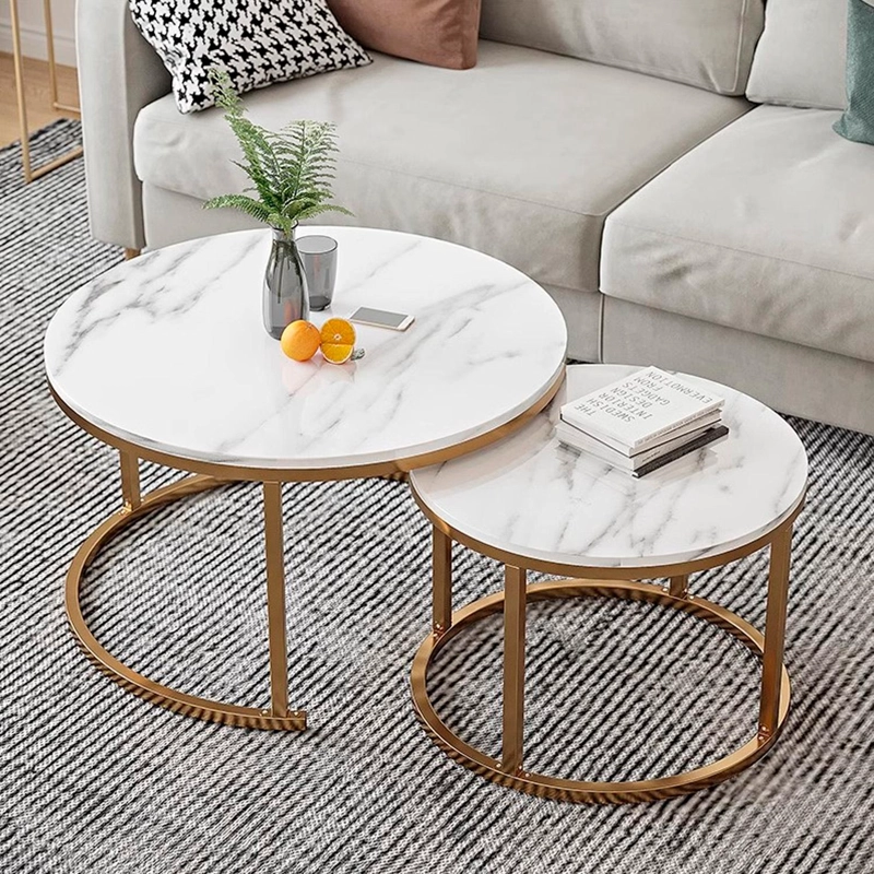 JUEGO MESA DE CENTRO REDONDA DISEÑO MARMOL CHICHOME - NEGRO - 2
