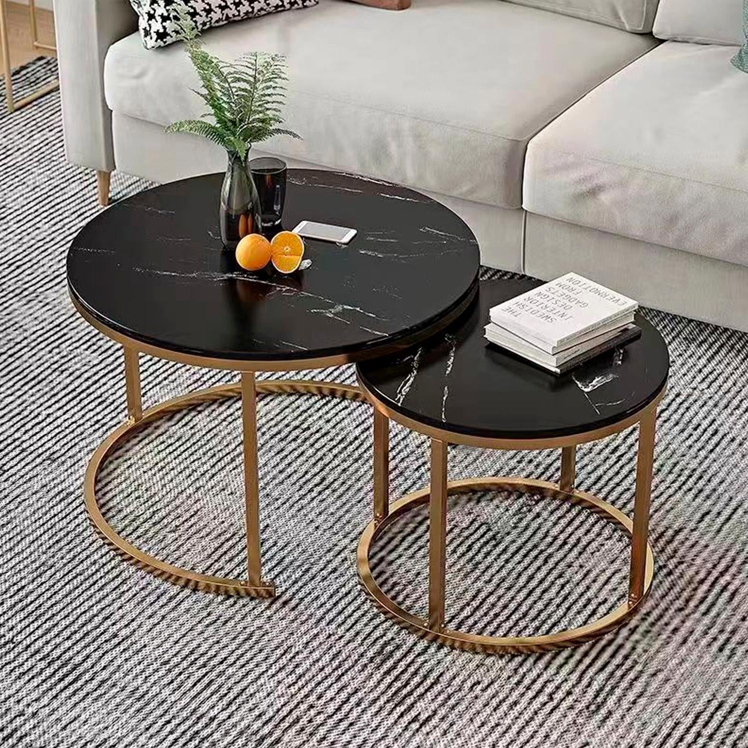 JUEGO MESA DE CENTRO REDONDA DISEÑO MARMOL CHICHOME - NEGRO - 2