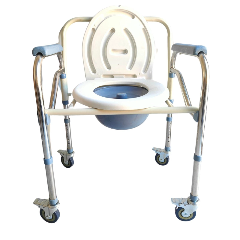 BAÑO WC INODORO PORTATIL CON RUEDAS SILLA PLEGABLE - BLANCO - 1
