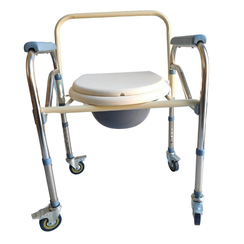 BAÑO WC INODORO PORTATIL CON RUEDAS SILLA PLEGABLE - BLANCO - 4
