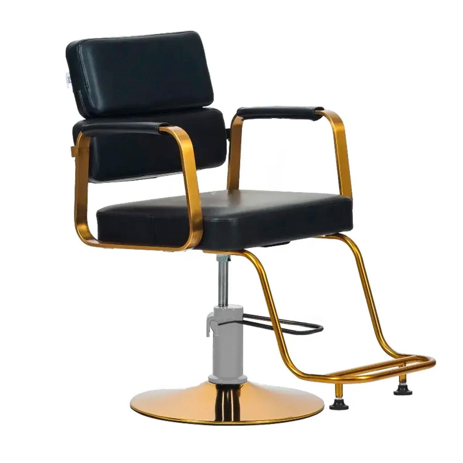 SILLA DE BARBERIA MODERNA ERGONOMICA NEGRA CON DORADO - 1