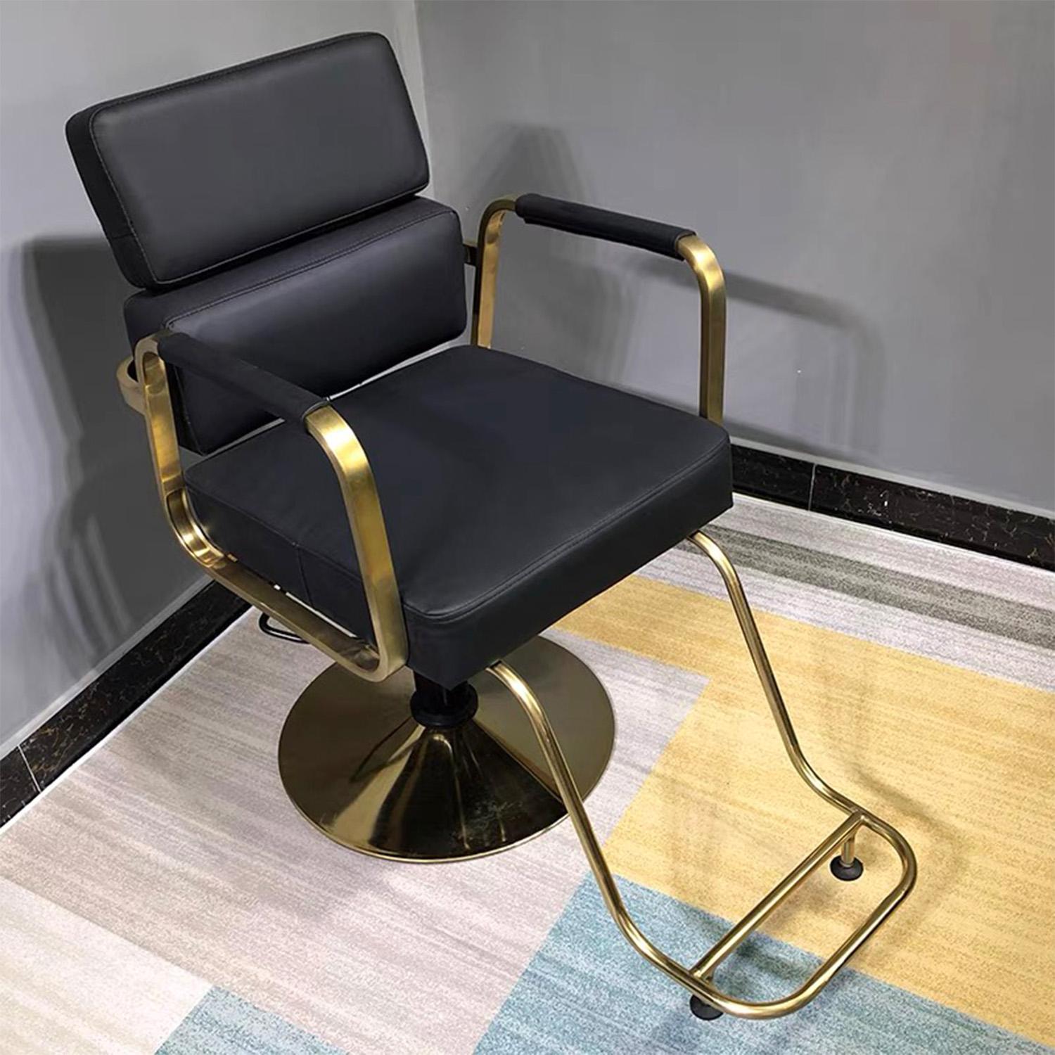 SILLA DE BARBERIA MODERNA ERGONOMICA NEGRA CON DORADO - 2