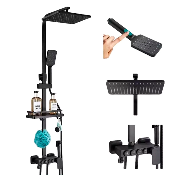 KIT DE DUCHA COLUMNA EN COLOR NEGRO CON 4 BOTONES MULTIFUNCIONAL - EN COLOR NEGRO - 1