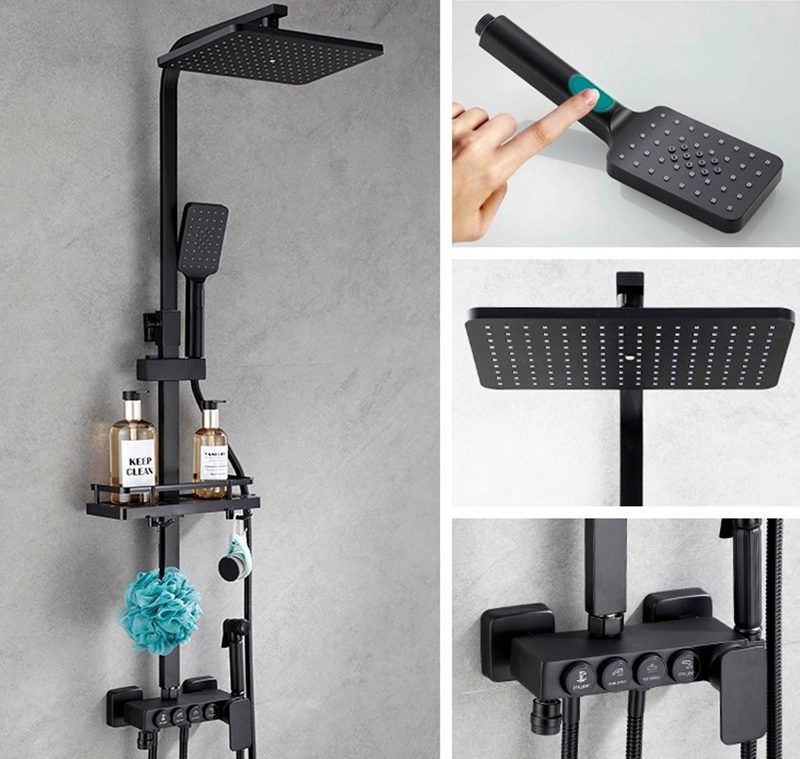 KIT DE DUCHA COLUMNA EN COLOR NEGRO CON 4 BOTONES MULTIFUNCIONAL - EN COLOR NEGRO - 2