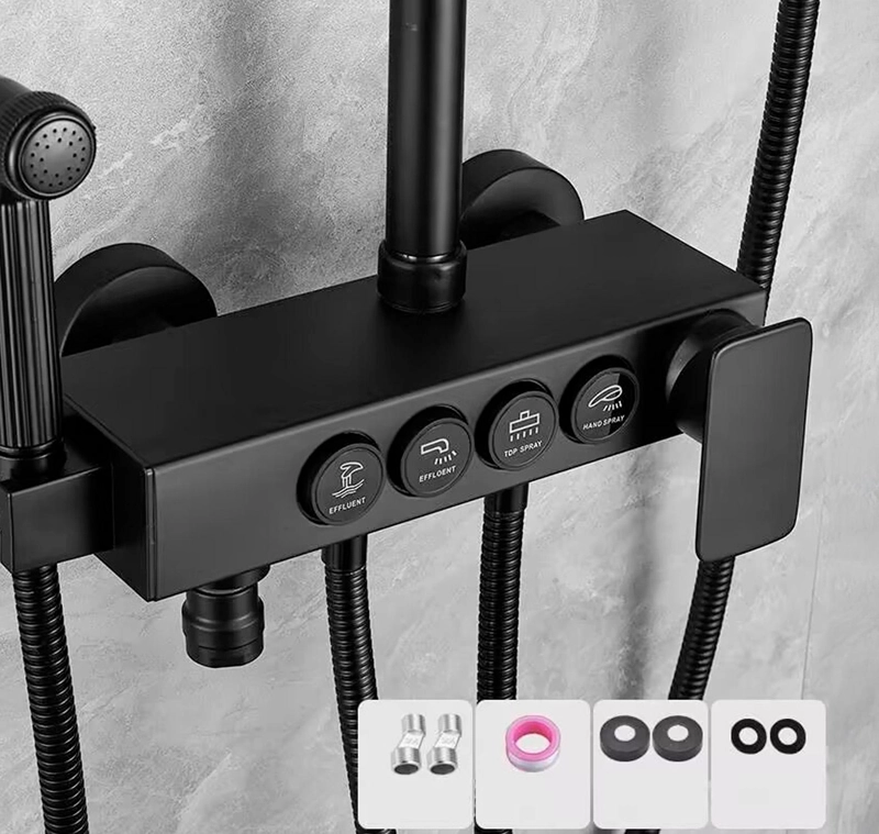 KIT DE DUCHA COLUMNA EN COLOR NEGRO CON 4 BOTONES MULTIFUNCIONAL - EN COLOR NEGRO - 3