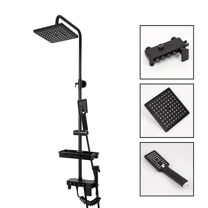 KIT DE DUCHA COLUMNA EN COLOR NEGRO CON 4 BOTONES MULTIFUNCIONAL - EN COLOR NEGRO - 4