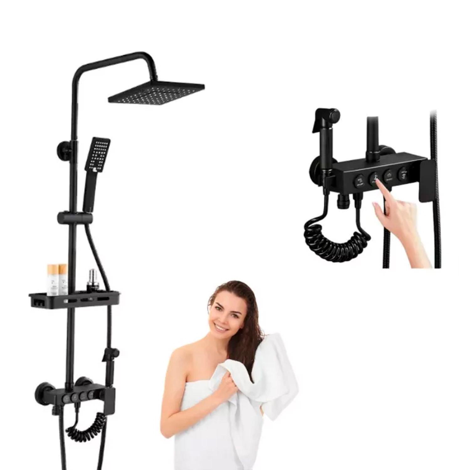 DUCHA COLUMNA NEGRA PUSH BOTON SET 4 FUNCIONES 3 ENGRANAJES - NEGRO - 1