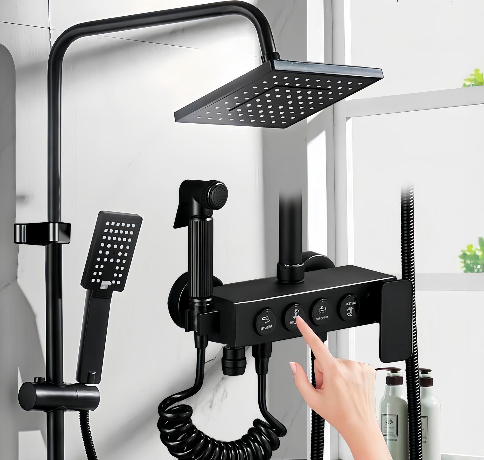 DUCHA COLUMNA NEGRA PUSH BOTON SET 4 FUNCIONES 3 ENGRANAJES - NEGRO - 3