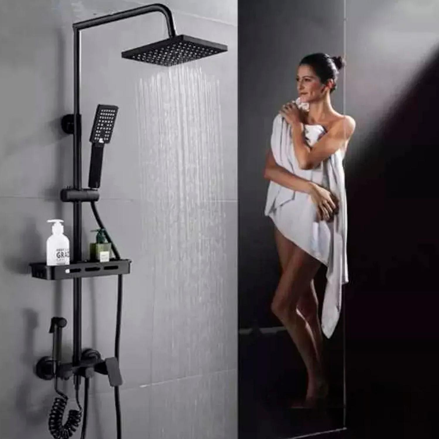 DUCHA COLUMNA NEGRA PUSH BOTON SET 4 FUNCIONES 3 ENGRANAJES - NEGRO - 4