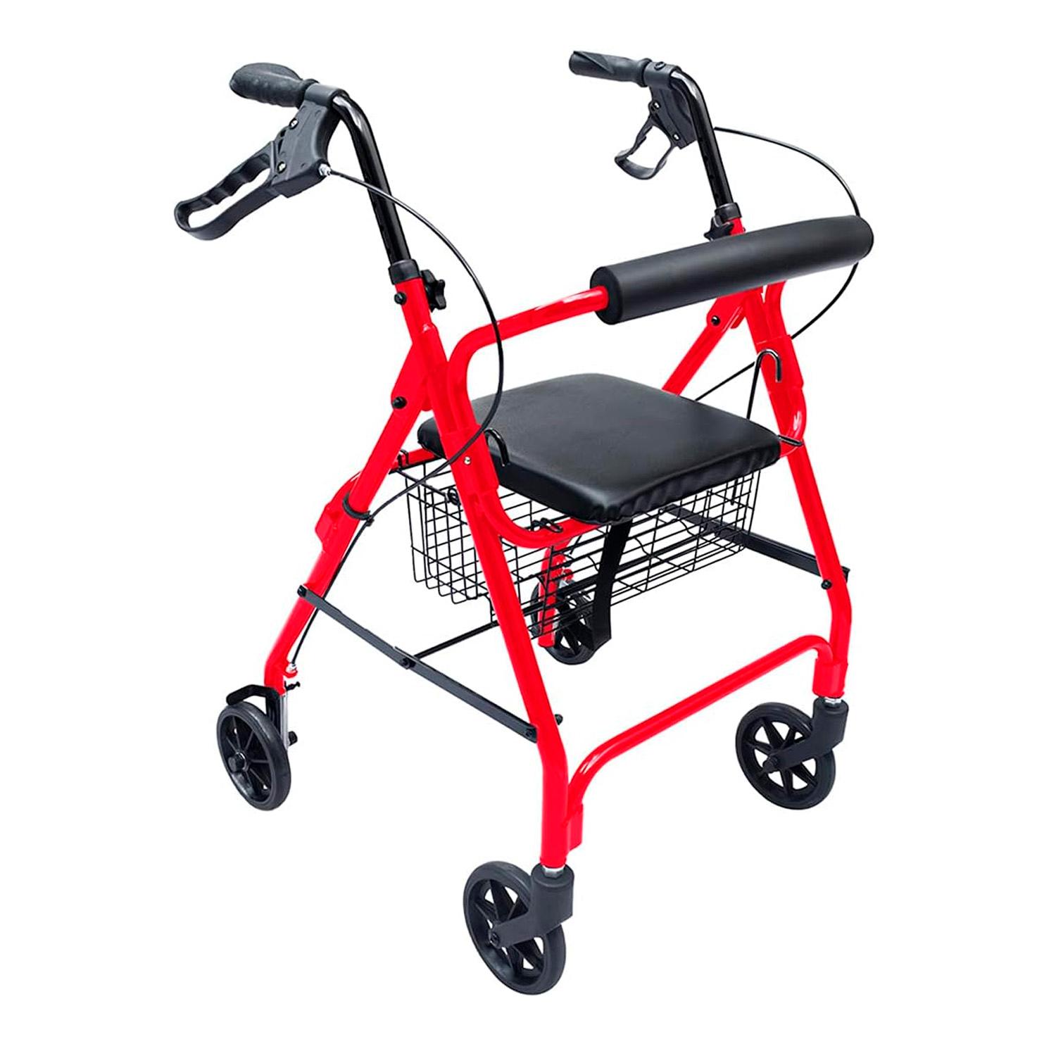 ANDADOR ADULTO ORTOPE DICO PLEGABLE C/RUEDAS FRENOS ASIENTO - ROJO - 1