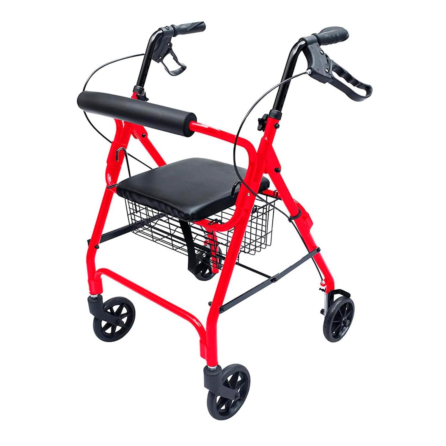ANDADOR ADULTO ORTOPE DICO PLEGABLE C/RUEDAS FRENOS ASIENTO - ROJO - 2