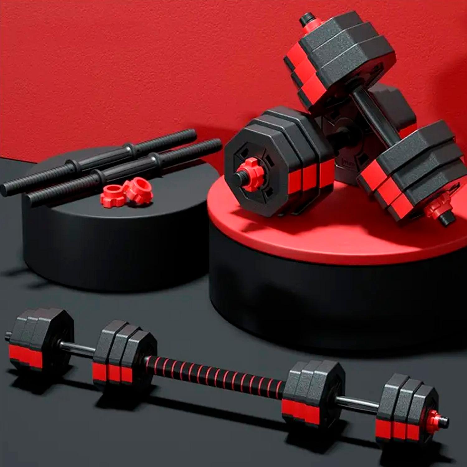 MANCUERNAS AJUSTABLES SET 20KG 3 EN 1 + BARRA + KETTLEBELL BOOST FITNESS - 6