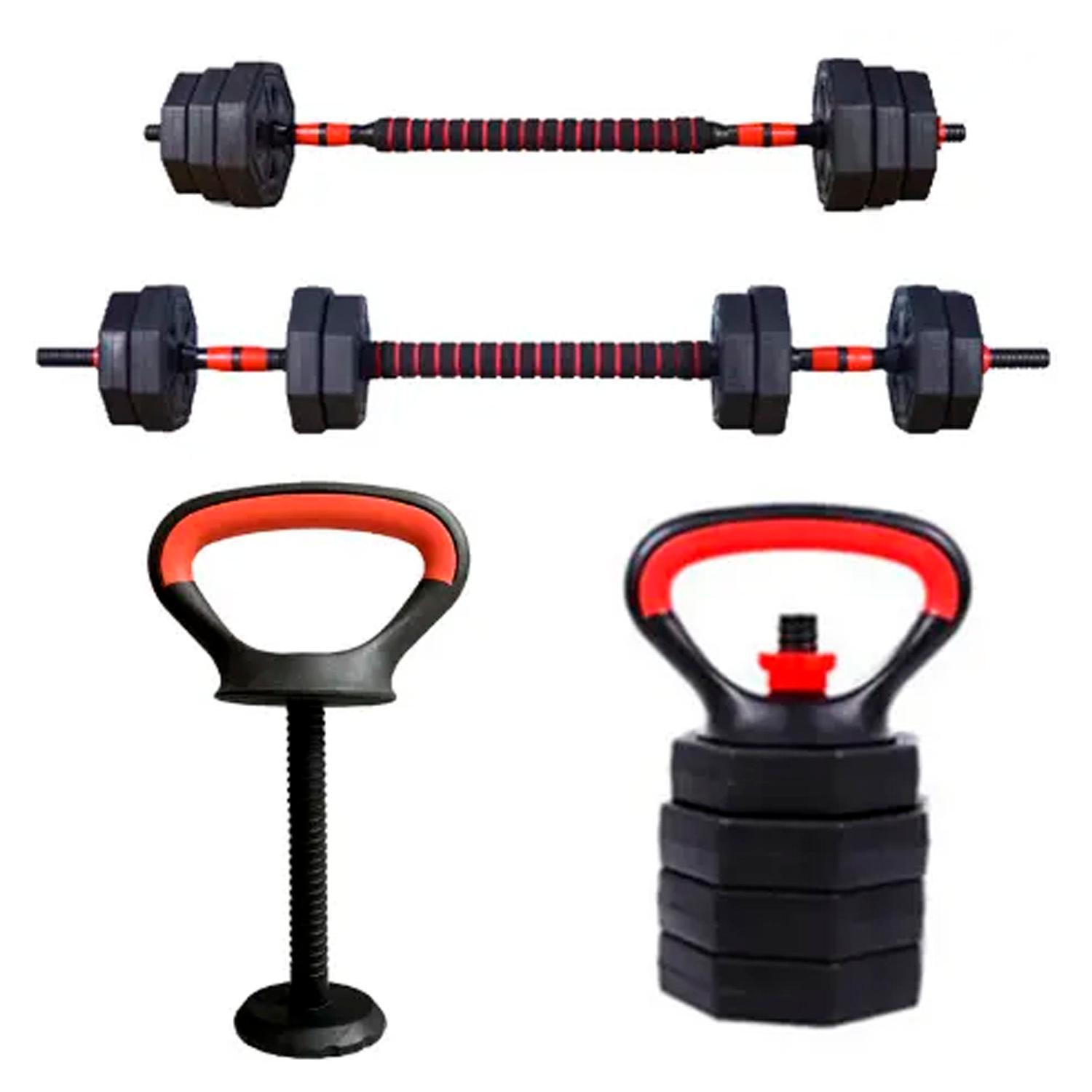 MANCUERNAS AJUSTABLES SET 20KG 3 EN 1 + BARRA + KETTLEBELL BOOST FITNESS - 7