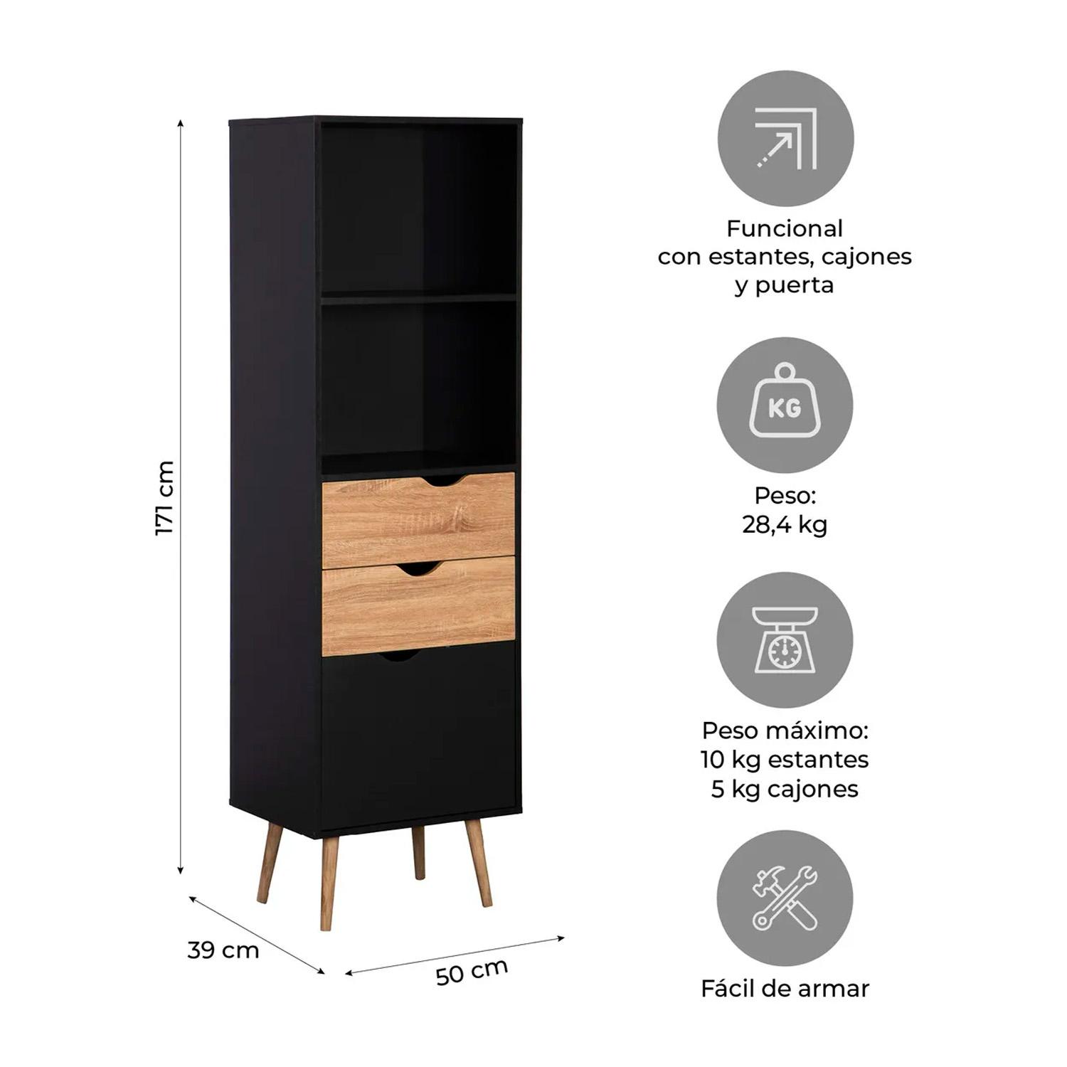 ESTANTE LIBRERO TOP CON CAJONES 171*50*39CM CHIC HOME - NEGRO - 3