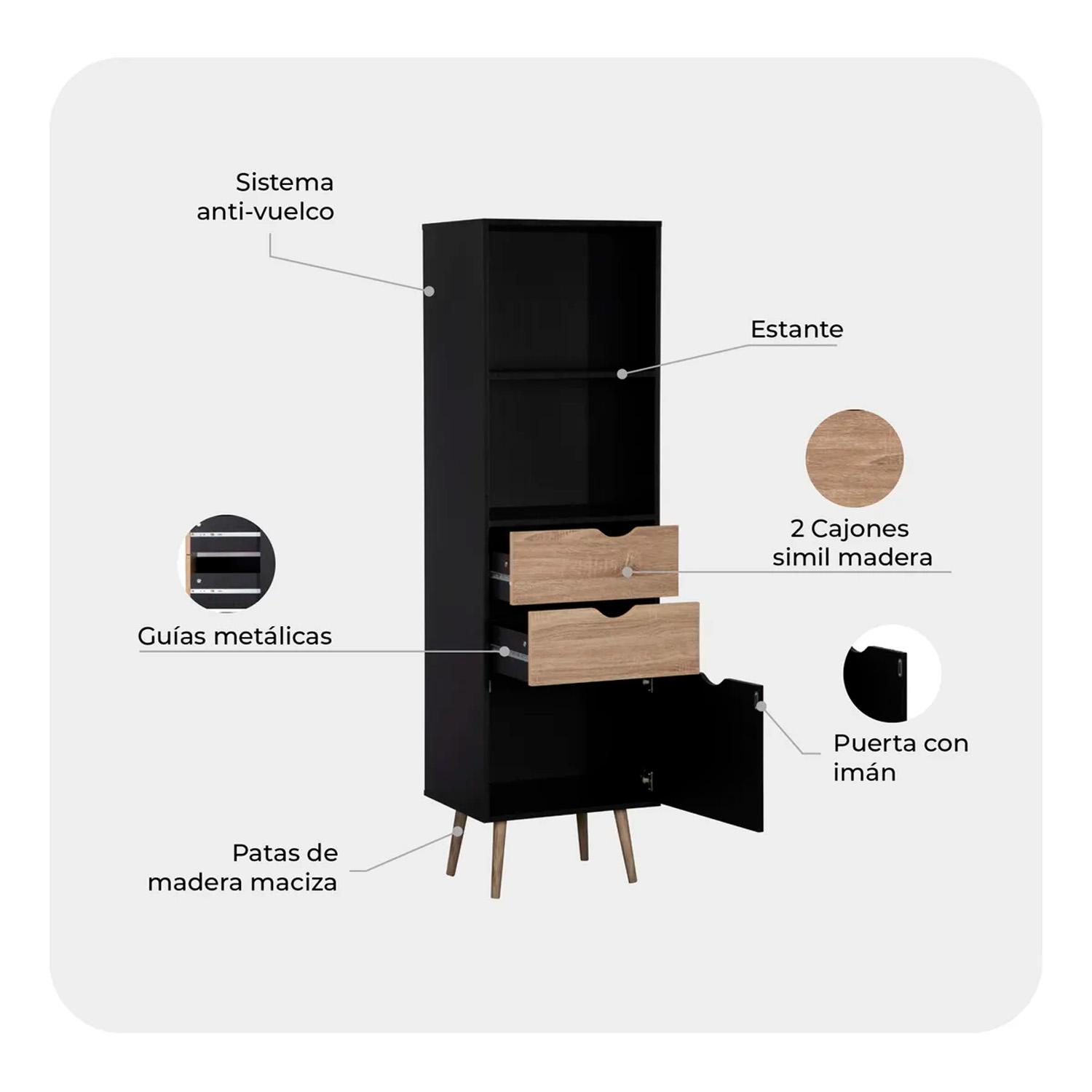 ESTANTE LIBRERO TOP CON CAJONES 171*50*39CM CHIC HOME - NEGRO - 4