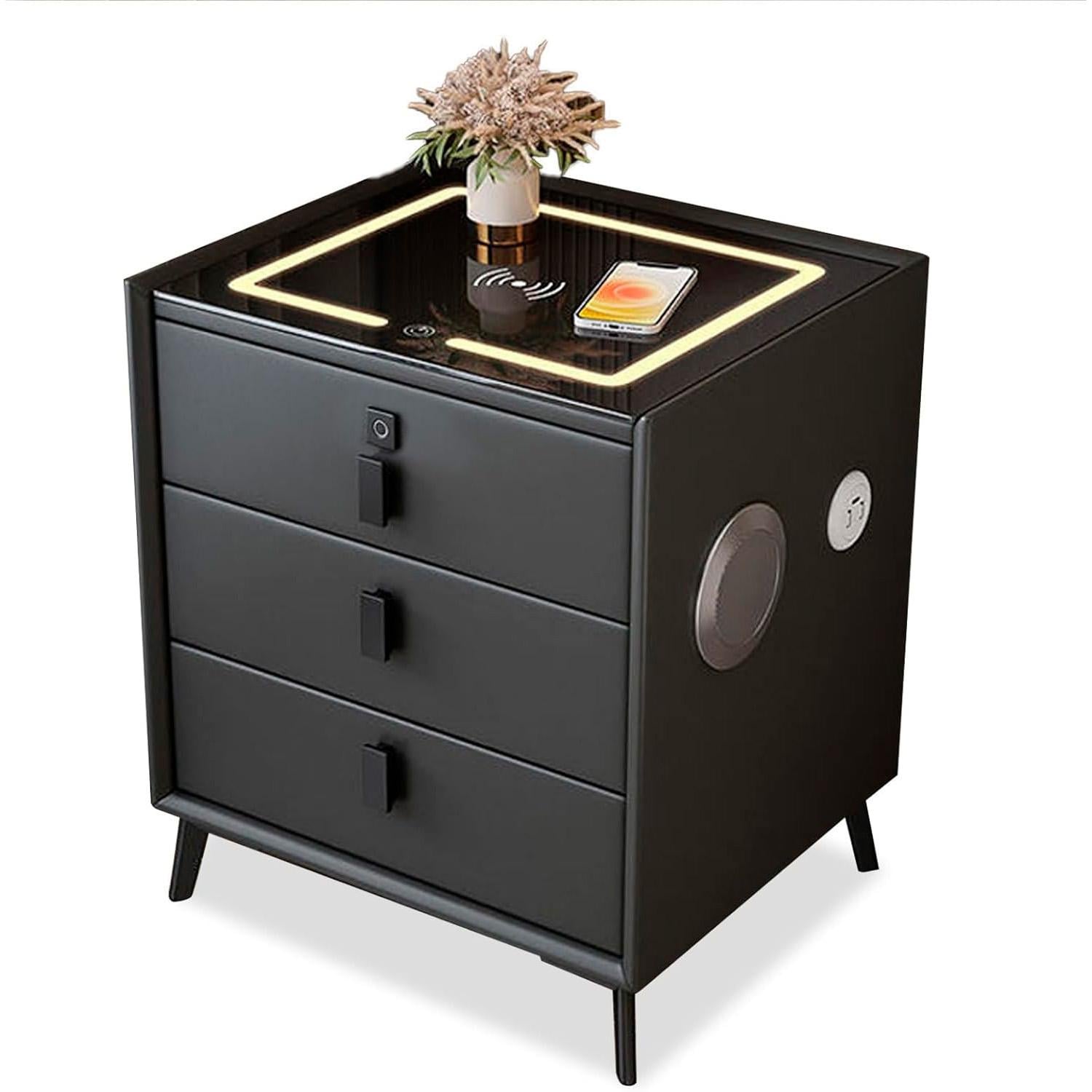 VELADOR CON CARGADOR INALAMBRICO, LED Y PARLANTES CHIC HOME - NEGRO - 1