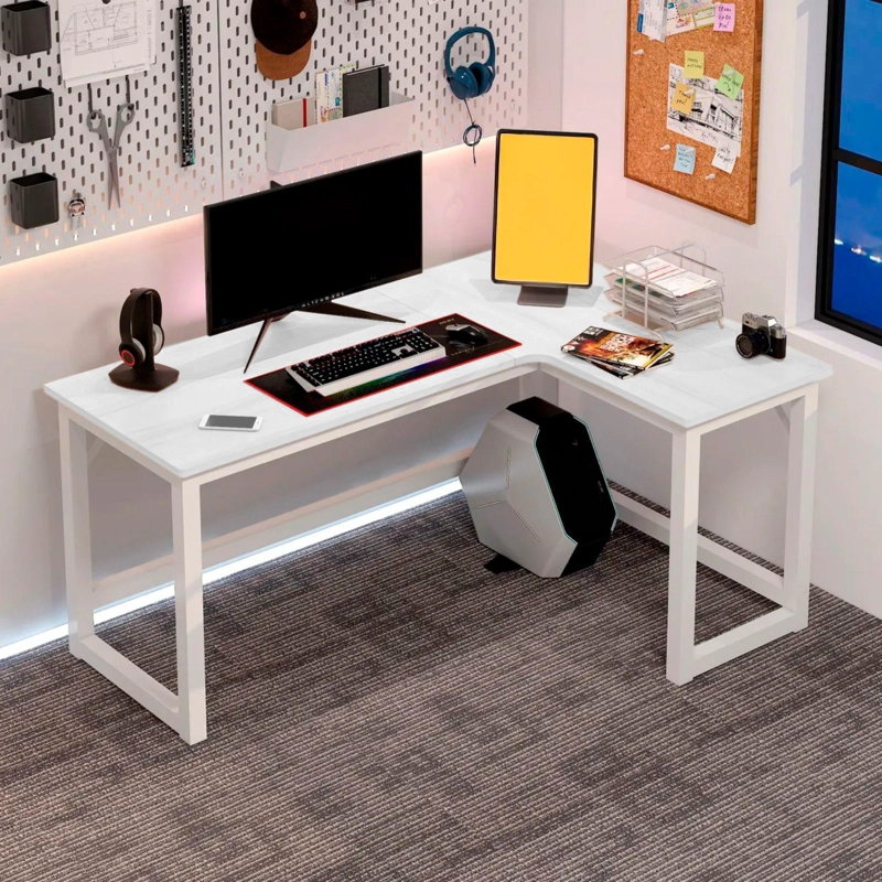 ESCRITORIO ESQUINERO FORMA L OFICINA 140X60X75CM CHIC HOME - CAFE  CLARO - 2