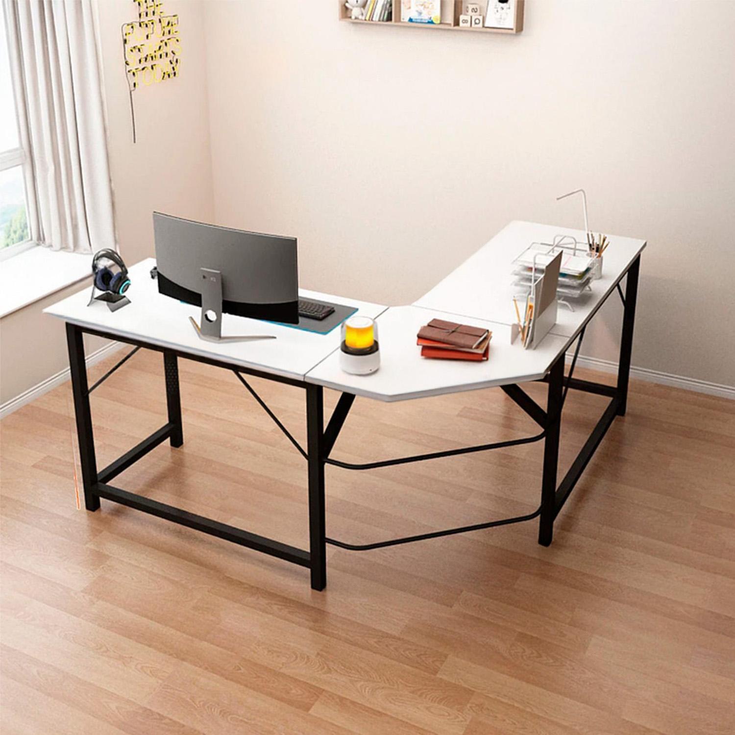 ESCRITORIO EN L PARA OFICINA 150X115X75CM CHIC HOME MODERNO Y AMPLIO - BLANCO - 4