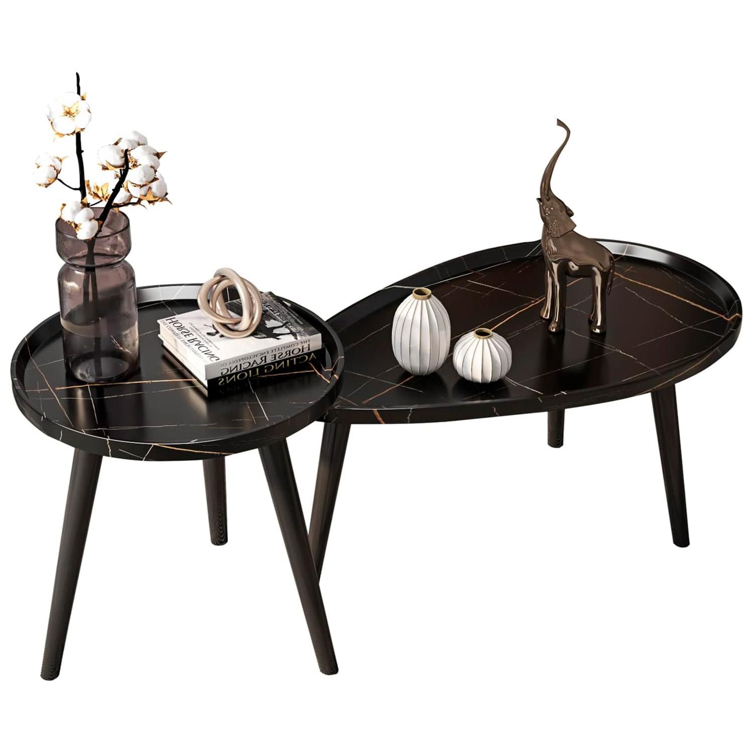 JUEGO DE MESA DE CENTRO OVALADA NEGRO 80+50CM CHIC HOME - NEGRO - 1