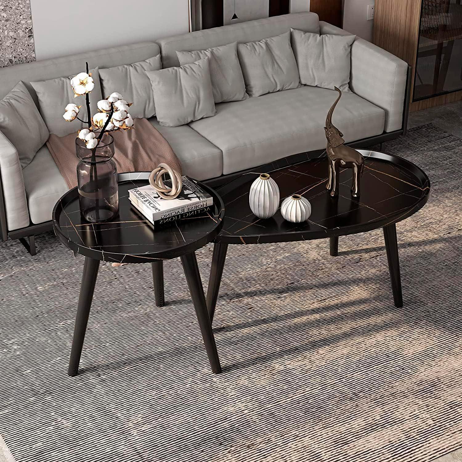 JUEGO DE MESA DE CENTRO OVALADA NEGRO 80+50CM CHIC HOME - NEGRO - 2