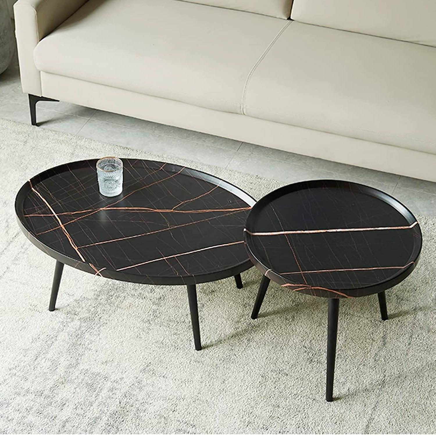 JUEGO DE MESA DE CENTRO OVALADA NEGRO 80+50CM CHIC HOME - NEGRO - 3