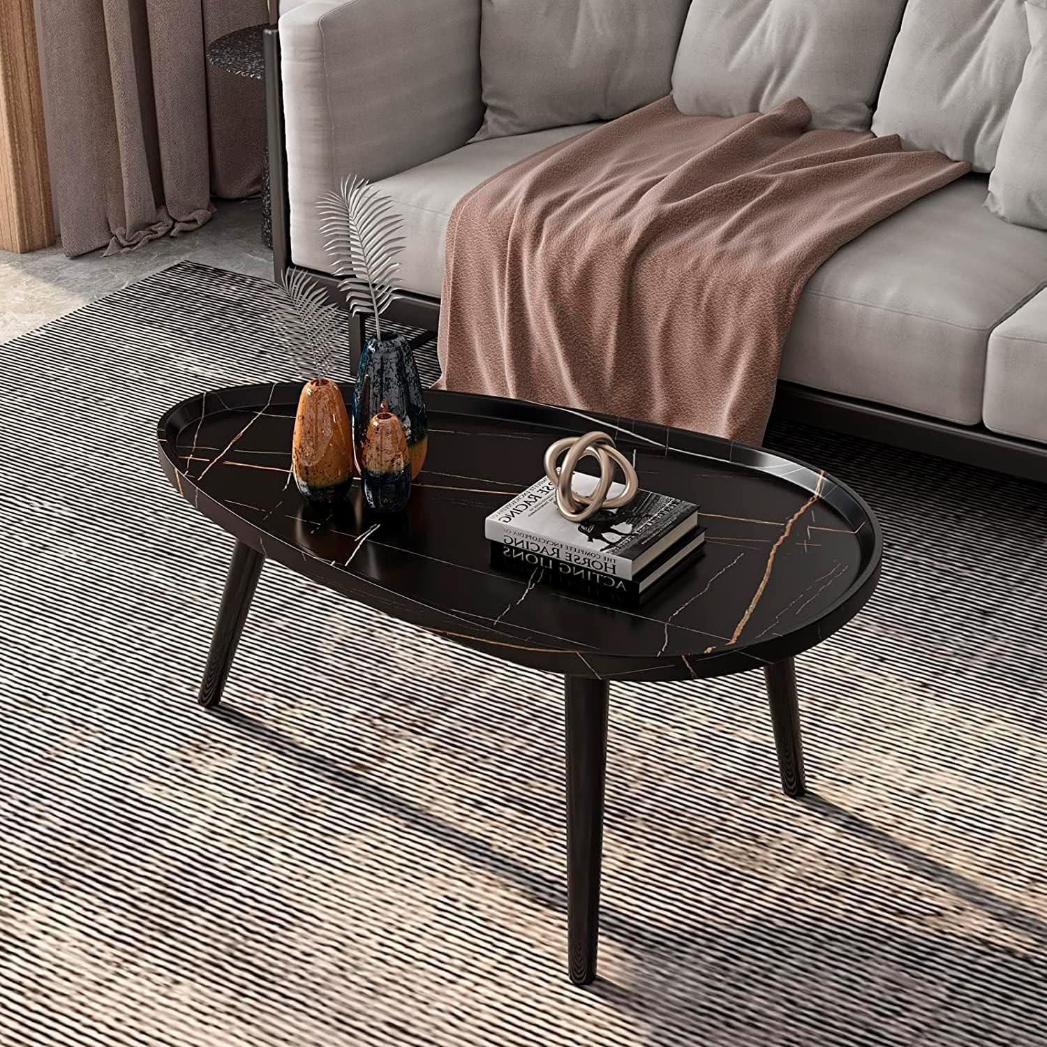 JUEGO DE MESA DE CENTRO OVALADA NEGRO 80+50CM CHIC HOME - NEGRO - 5