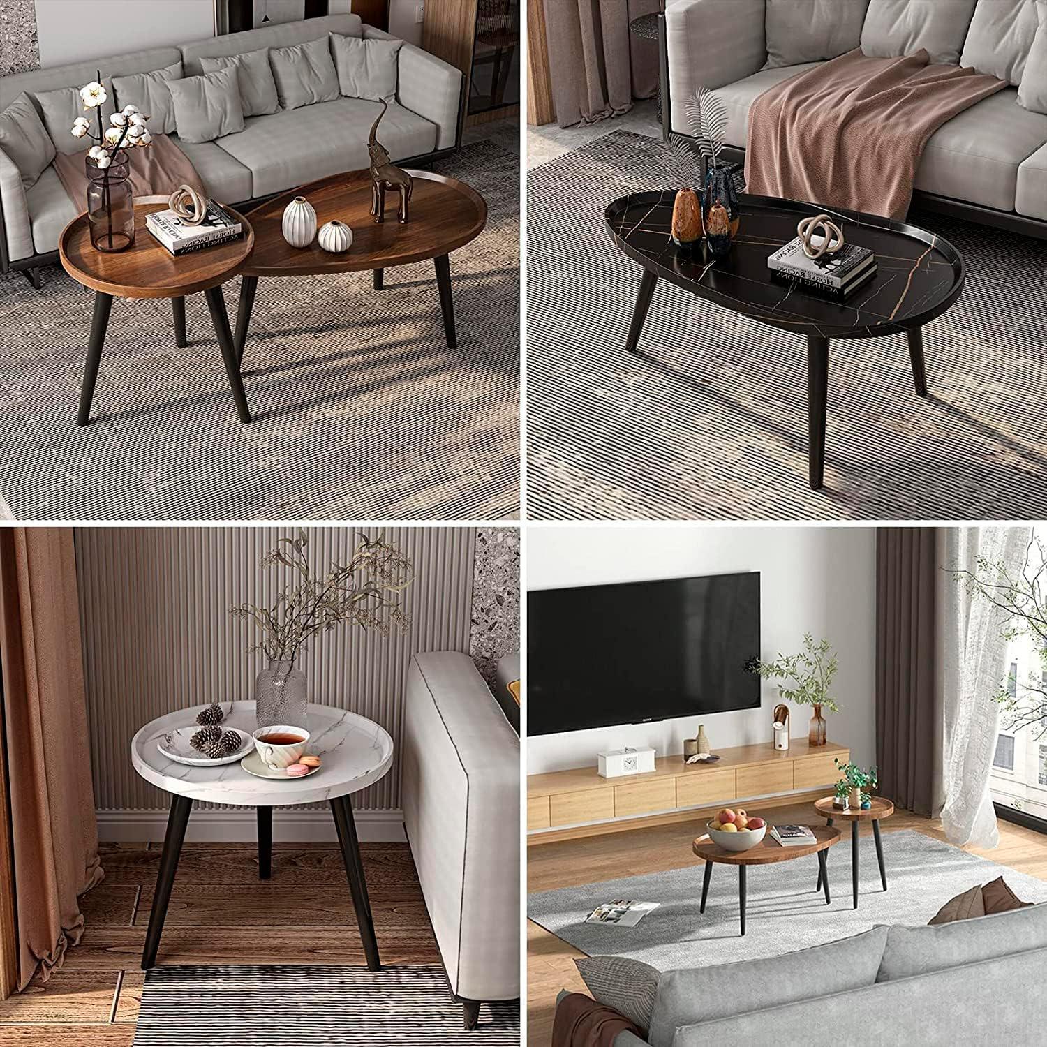 JUEGO DE MESA DE CENTRO OVALADA NEGRO 80+50CM CHIC HOME - NEGRO - 6