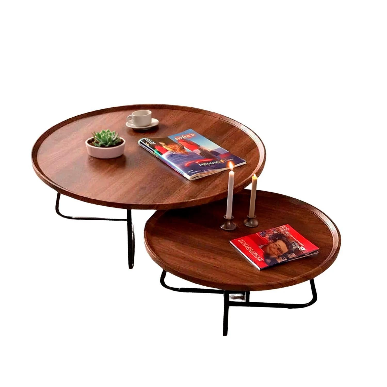 JUEGO MESA DE CENTRO LIVING 80+60CM COLOR MADERA CHIC HOME - CAFE - 1