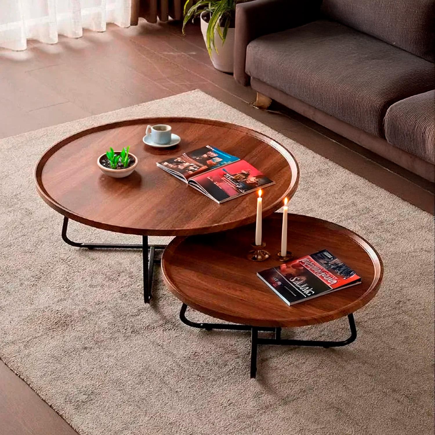 JUEGO MESA DE CENTRO LIVING 80+60CM COLOR MADERA CHIC HOME - CAFE - 2