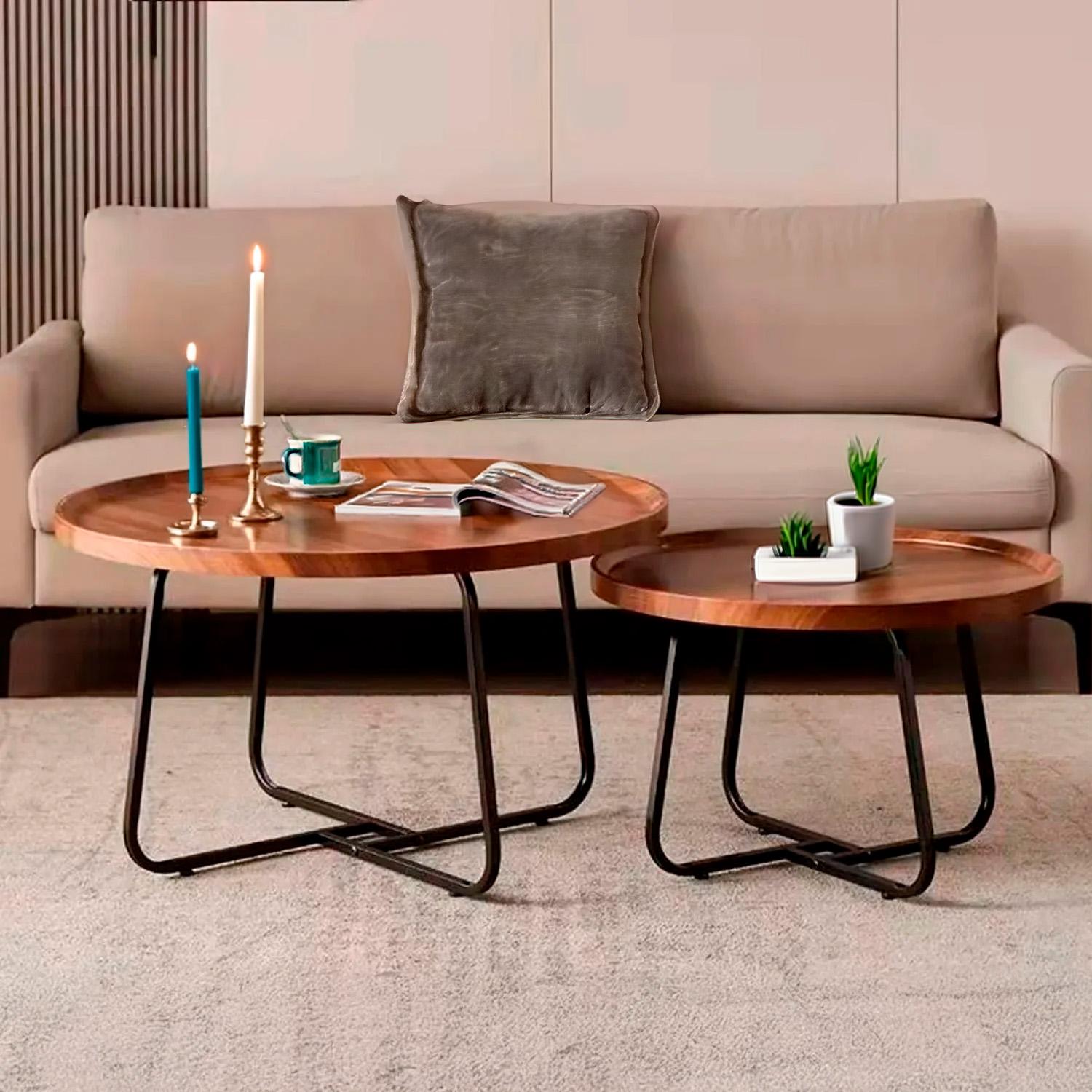 JUEGO MESA DE CENTRO LIVING 80+60CM COLOR MADERA CHIC HOME - CAFE - 3