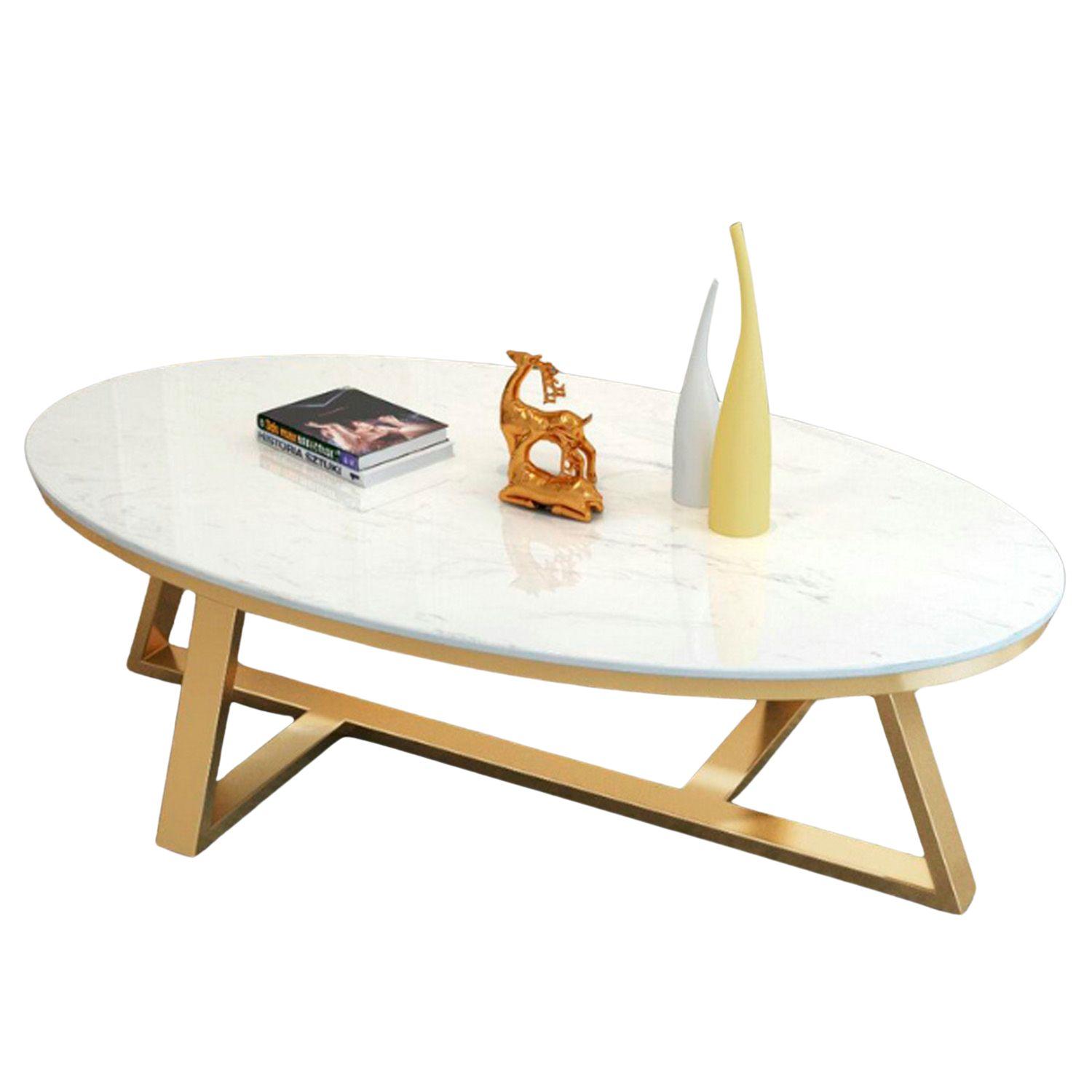 MESA DE CENTRO OVALADA DISEÑO MARMOL 120*60*45CM CHIC HOME - BLANCO - 1