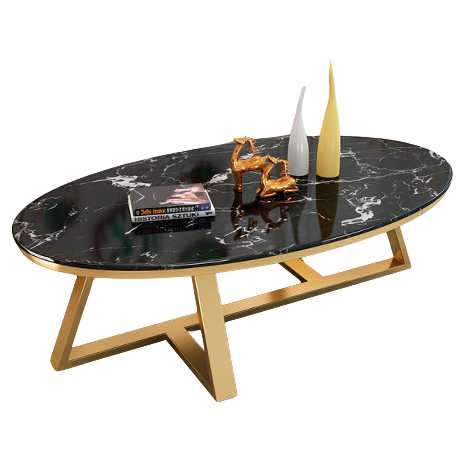 MESA DE CENTRO OVALADA DISENO MARMOL 120*60*45CM CHIC HOME - BLANCO