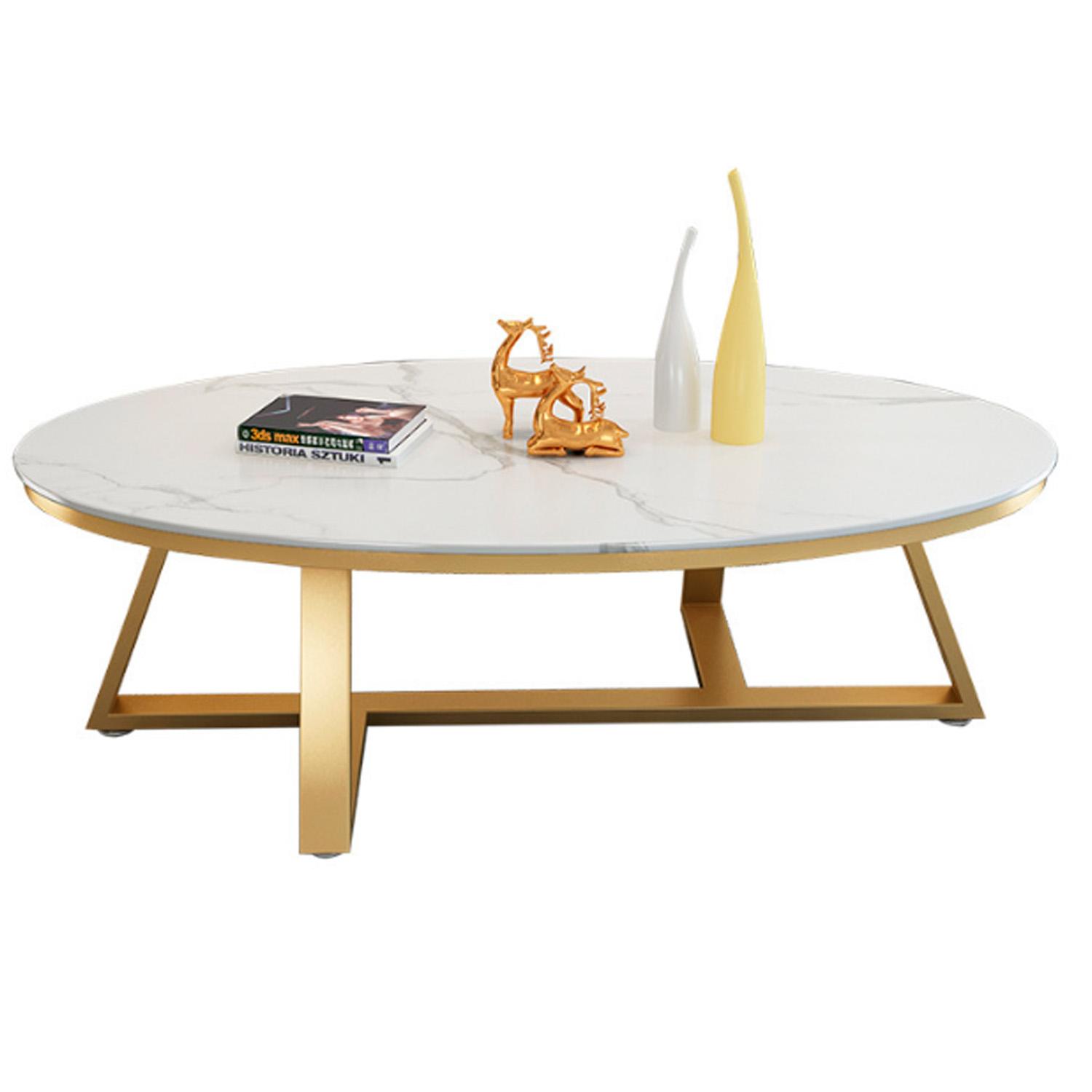 MESA DE CENTRO OVALADA DISEÑO MARMOL 120*60*45CM CHIC HOME - BLANCO - 2