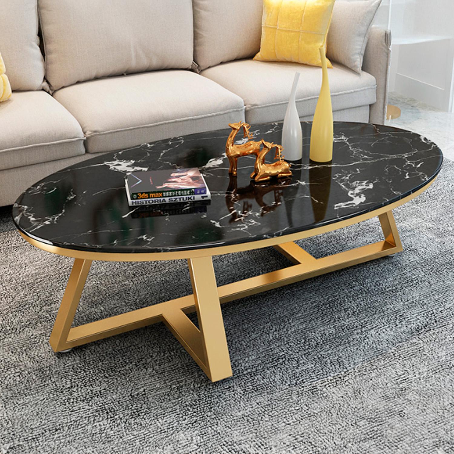 MESA DE CENTRO OVALADA DISEÑO MARMOL 120*60*45CM CHIC HOME - BLANCO - 2
