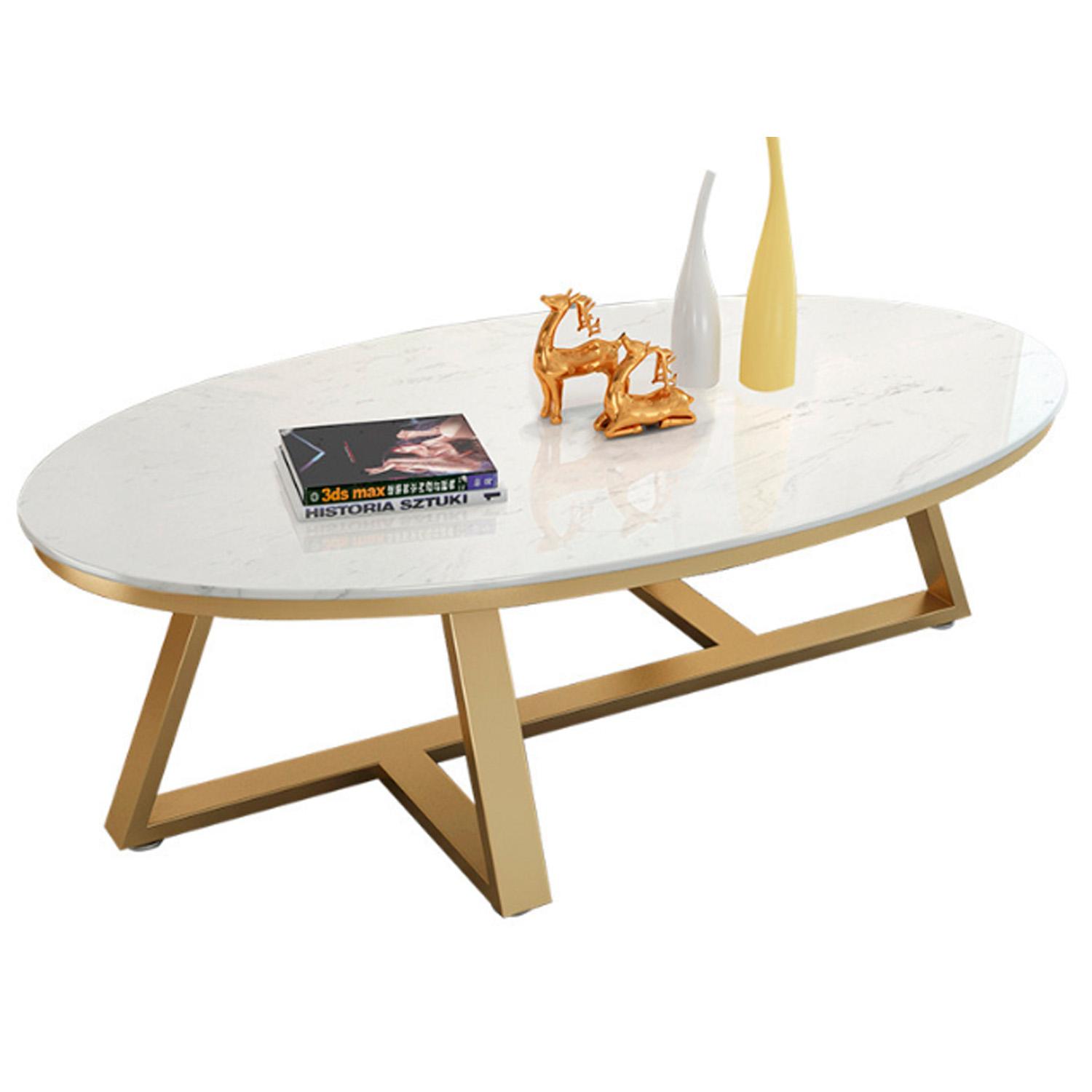 MESA DE CENTRO OVALADA DISEÑO MARMOL 120*60*45CM CHIC HOME - BLANCO - 3