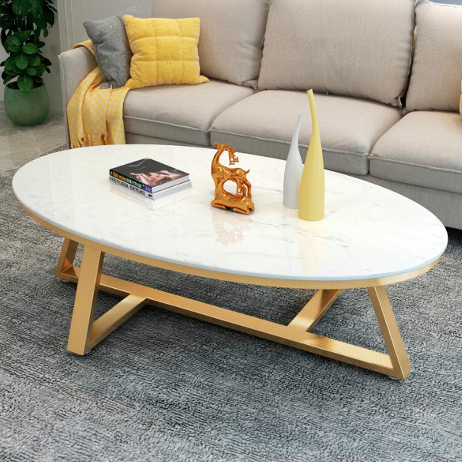 MESA DE CENTRO OVALADA DISEÑO MARMOL 120*60*45CM CHIC HOME - BLANCO - 4