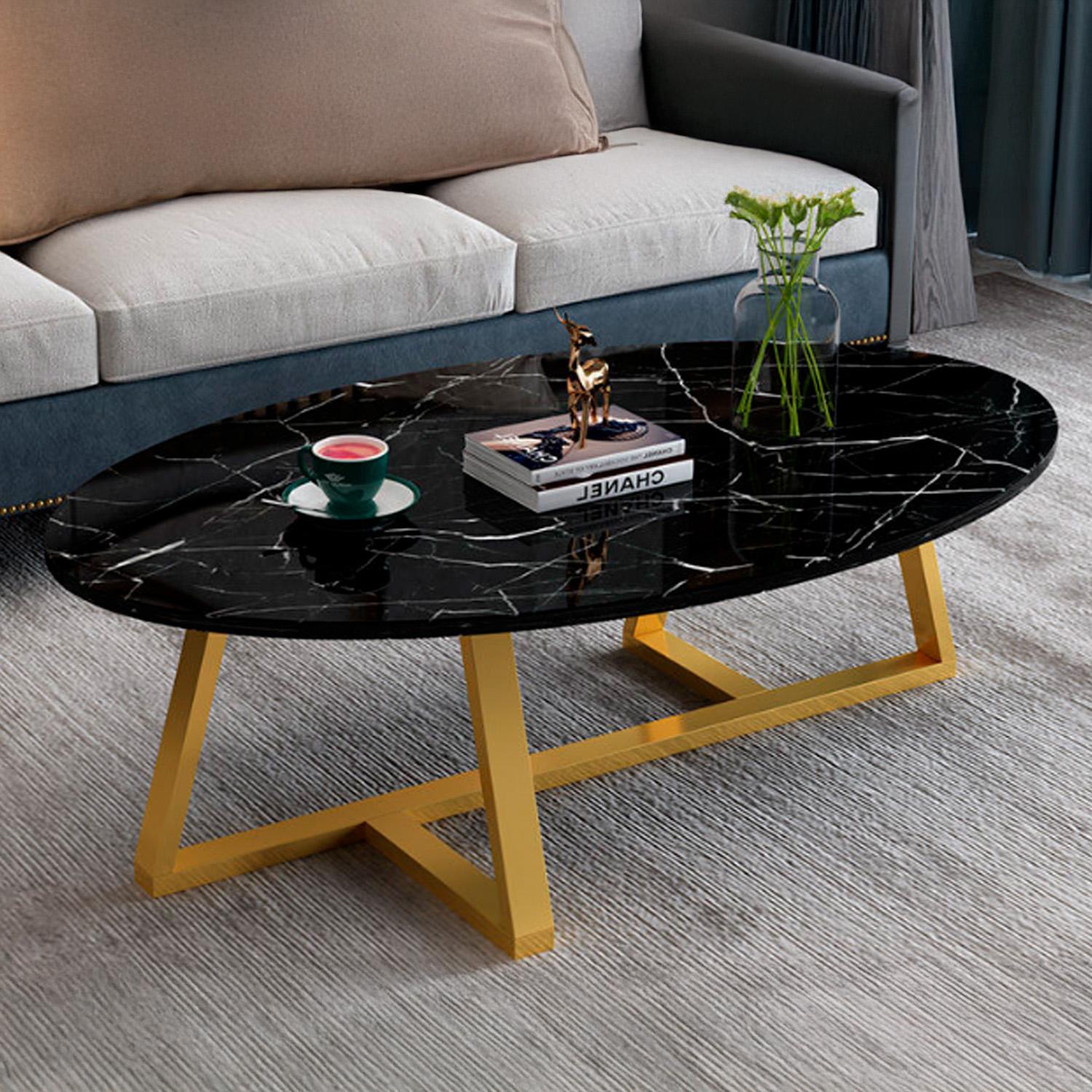 MESA DE CENTRO OVALADA DISEÑO MARMOL 120*60*45CM CHIC HOME - BLANCO - 4